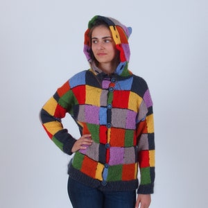 Color block patchwork cardigan, Harry Styles cardigan sweater, Colorful warm mohair wool cardigan, Multicolor abstract button up cardigan image 2