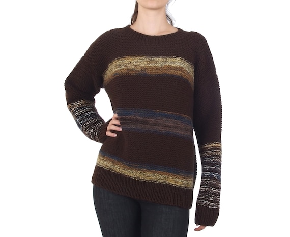 Hand Knit Chocolate Brown Sweater Warm 