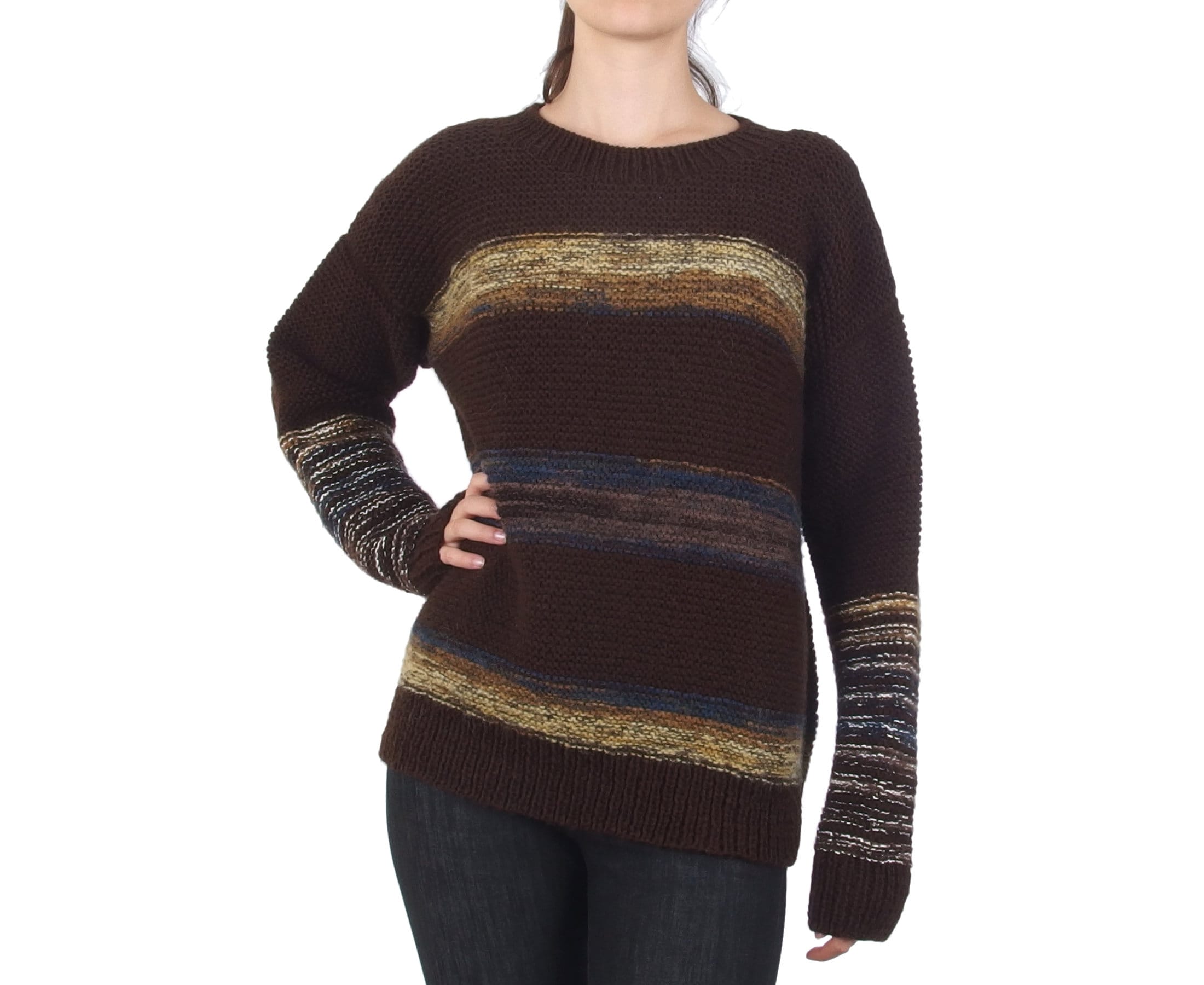 Hand Knit Chocolate Brown Sweater Warm 