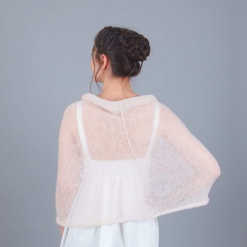 Wrap de châle de mariage torsadé, cape de mariée en mohair, capelet infini pour la mariée, couverture de mariage pure plus taille, pull blanc ivoire crème image 4