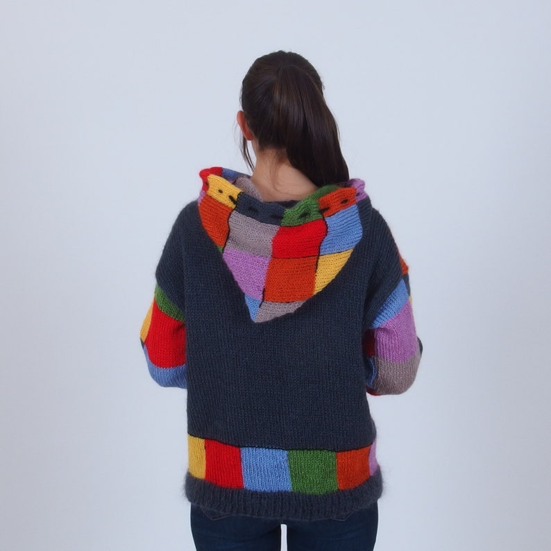 Color block patchwork cardigan, Harry Styles cardigan sweater, Colorful warm mohair wool cardigan, Multicolor abstract button up cardigan image 7