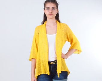 Open front summer women's cardigan, Long cardigan in yellow, Lightweight spring summer cotton cardigan, Plus size cardigan