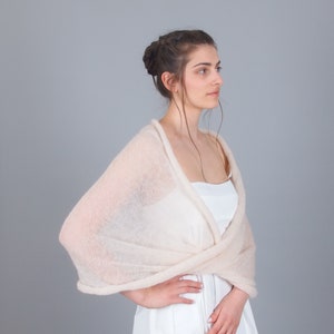 Wrap de châle de mariage torsadé, cape de mariée en mohair, capelet infini pour la mariée, couverture de mariage pure plus taille, pull blanc ivoire crème image 3