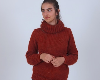 Hand knit turtleneck mohair sweater, Warm roll neck winter jumper, Comfortable fluffy plus size pullover, Fuzzy wool sweater