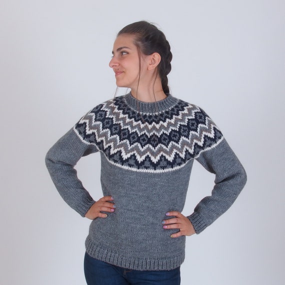 Alpaca Wool Icelandic Sweater, Traditional Hand Knit Sweater