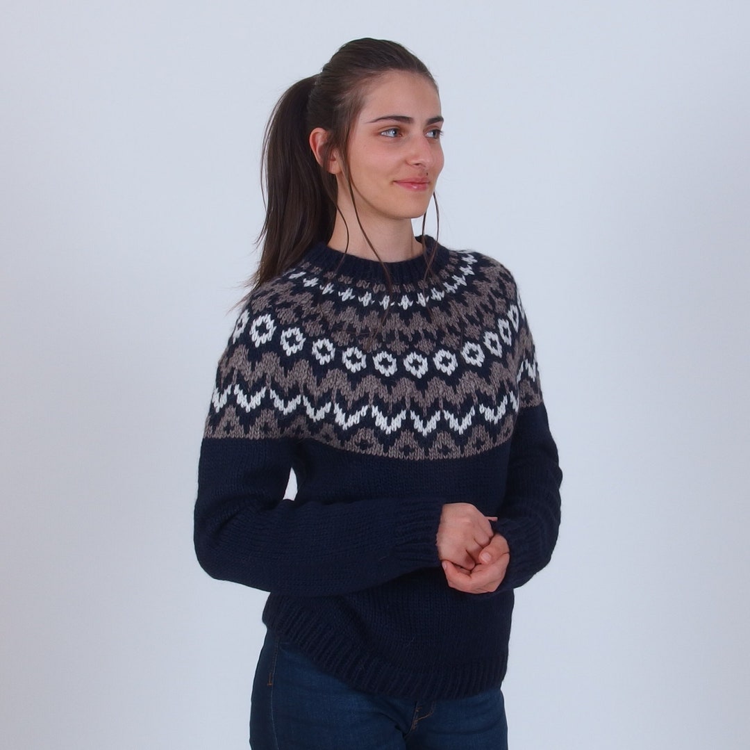 Alpaca Wool Icelandic Sweater, Traditional Hand Knit Sweater