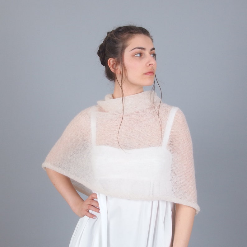 Wrap de châle de mariage torsadé, cape de mariée en mohair, capelet infini pour la mariée, couverture de mariage pure plus taille, pull blanc ivoire crème image 5