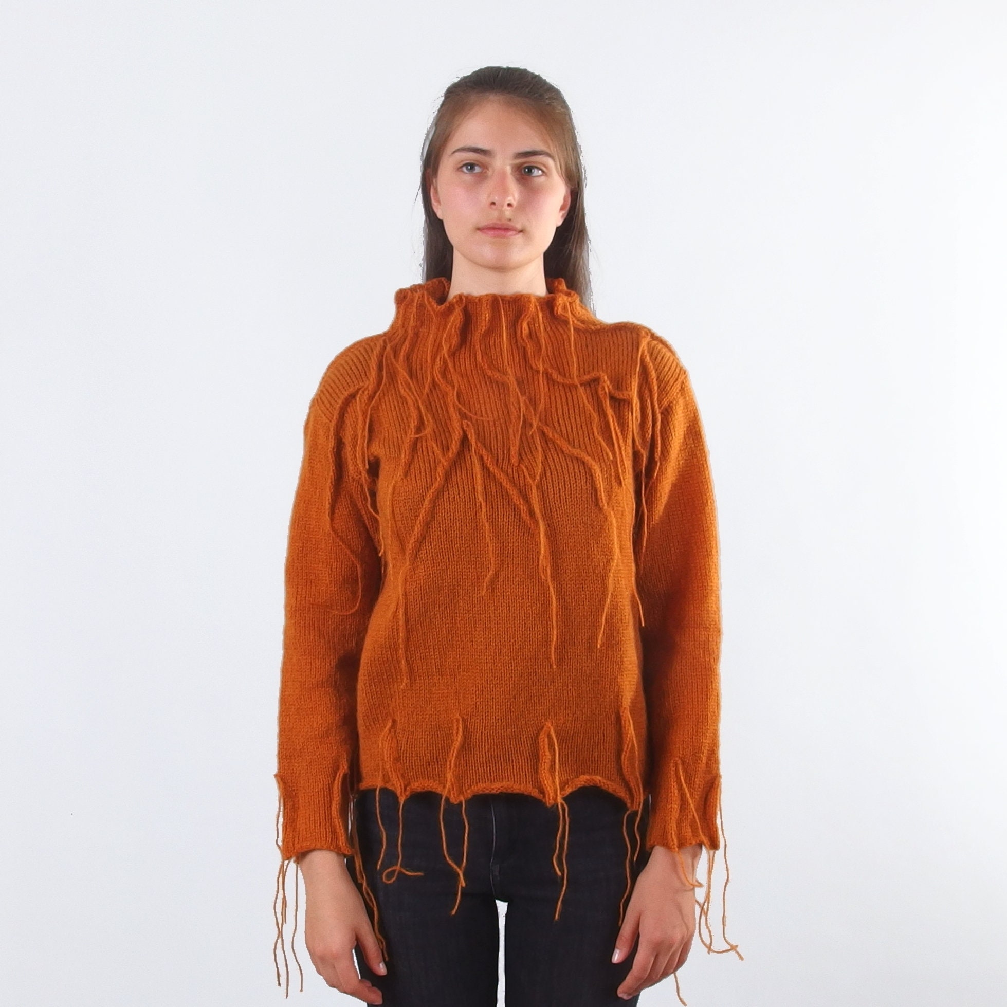 希少カラー✨マルティニーク フード付きニットプルオーバー オレンジ