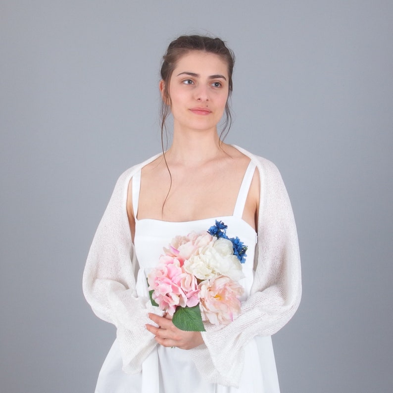 Haussement dépaules boléro de mariage, Housse de mariée à manches cloche, Manche Dolman printemps été, Cardigan en coton de récolte courte, Demoiselle dhonneur grande taille image 1