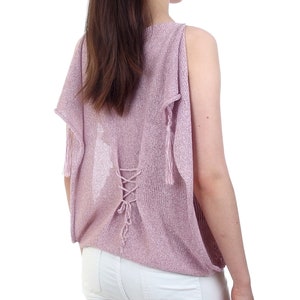 Knee-length tunic, Long pink elegant tunic, Layered tank top, Spaghetti strap tunic, Adjustable width, Summer knitwear image 7