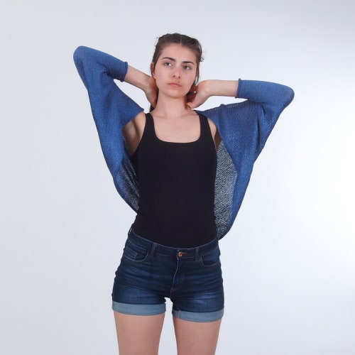Open Front Sheer Cropped Cardigan Knit 