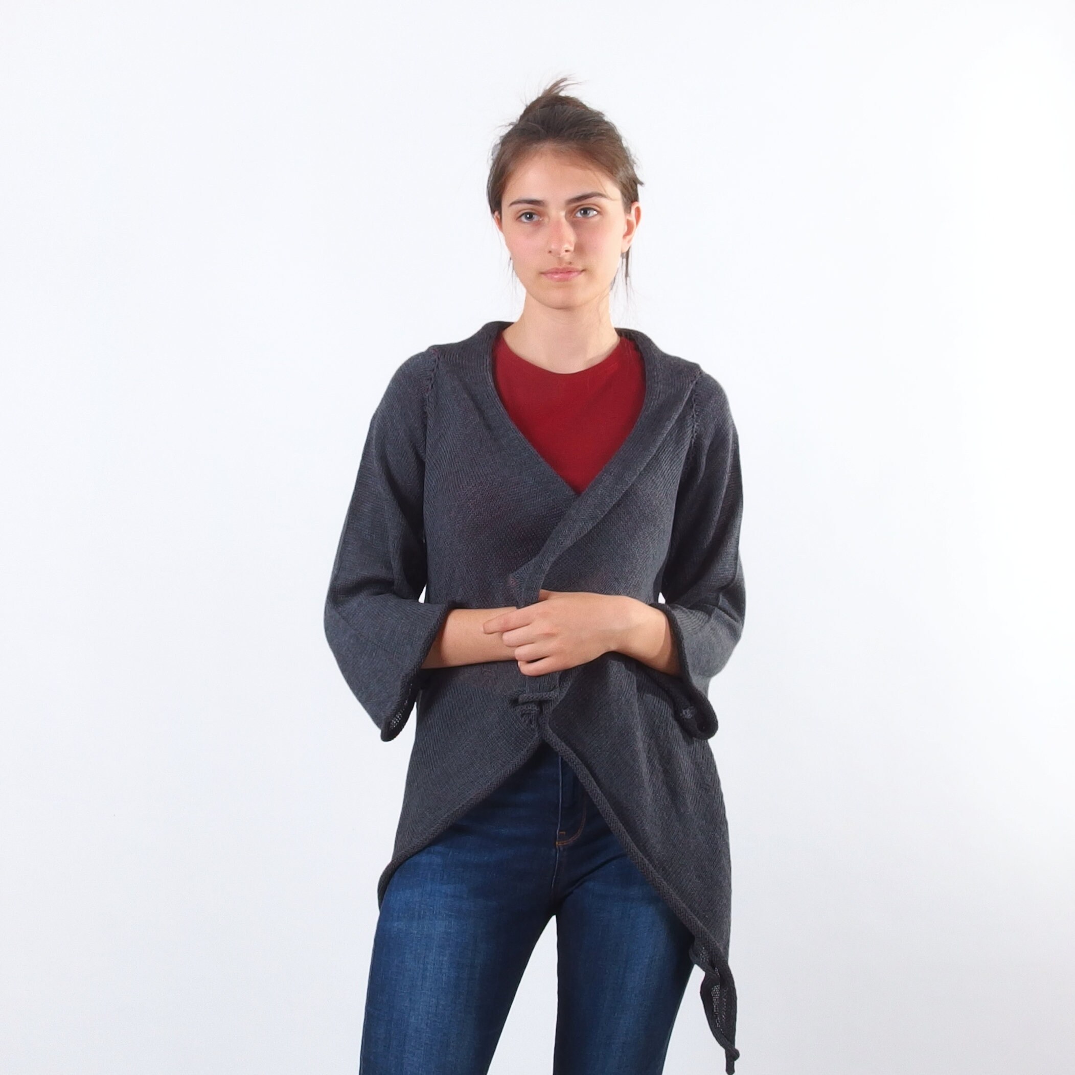 Merino Wool Draped Cardigan Sweater 