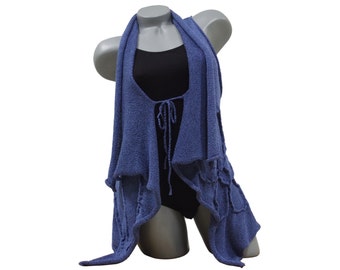 Knit ladies cardigan - Blue sleeveless cardigan - Drapey cardigan - Knit blue sweater