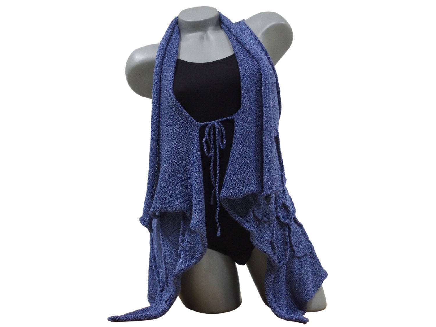 Knit Ladies Cardigan Blue Sleeveless 