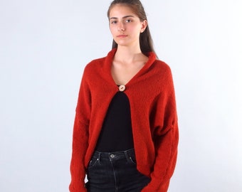 Red knit womens cardigan, Warm winter open front cardigan sweater, Soft wool one button cardigan, Shawl collar cardigan, Fall apparel