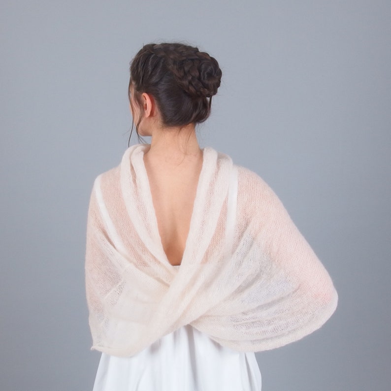 Wrap de châle de mariage torsadé, cape de mariée en mohair, capelet infini pour la mariée, couverture de mariage pure plus taille, pull blanc ivoire crème image 6