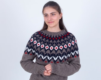 Alpaca wool icelandic sweater, Traditional hand knit sweater, Merino wool winter nordic jumper, Soft warm women's pullover