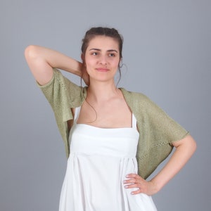 Pure zomer bolero, Hand gebreide dolman mouw schouderophalen, Kort open vest aan de voorkant, Plus size bolero schouderophalen afbeelding 3