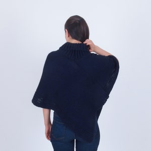 Roll neck alpaca poncho, Hand knit merino wool cape, Turtleneck winter floral poncho, Plus size triangle poncho image 2