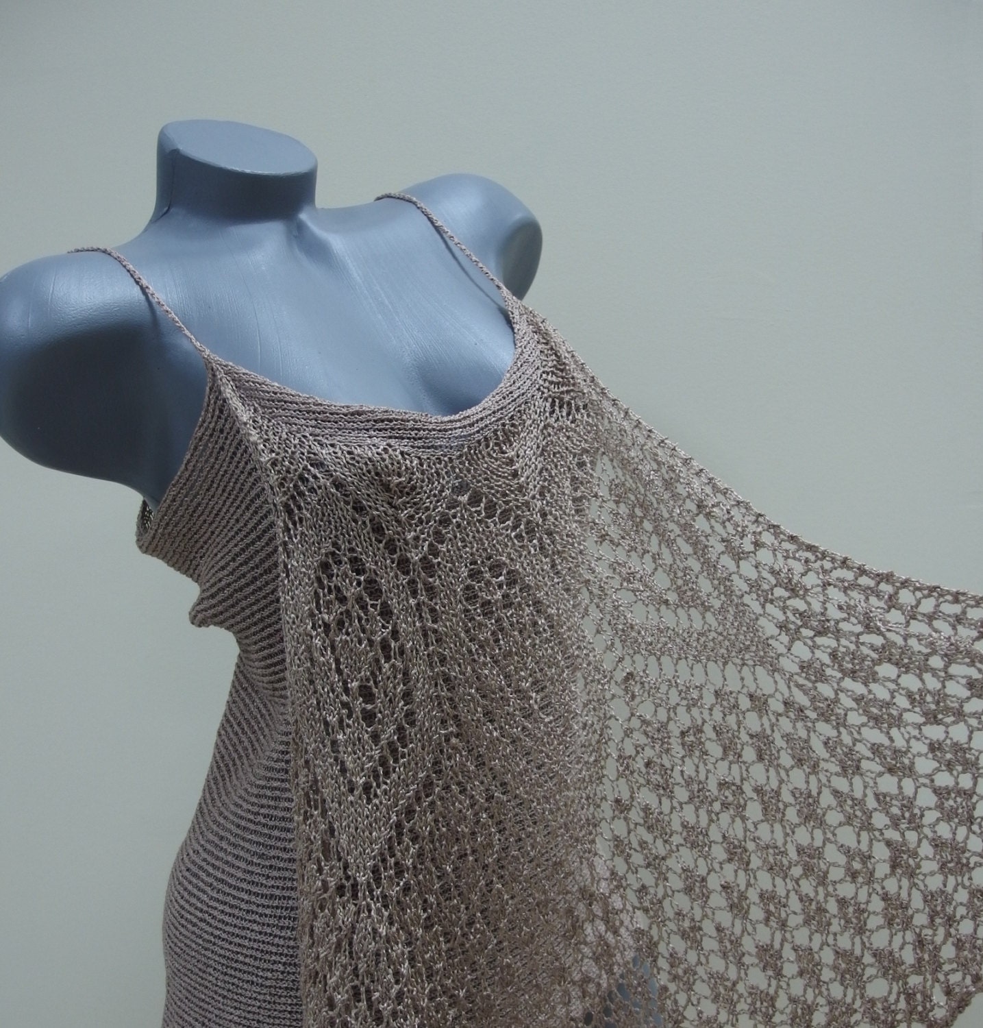 Beige knit tank top Brown openwork crochet blouse Sleeveless Etsy