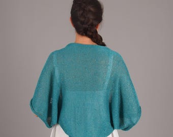 Lightweight Cotton Bolero Shrug - Short Summer Batwing Sleeve Cardigan - Open-Front Knit Cover-Up - Women’s Openwork Wrap