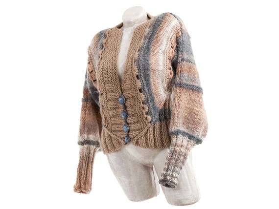 Merinossa Womens Cardigan Sweater, Button Up Vintage Wool Cardigan, Long Sleeve Handknit Crochet Sweater, Warm Wool Women Cardigan Open Knit Cardigan