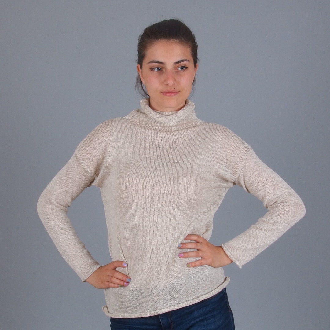100 Merino Wool Turtleneck Sweater, Fall Autumn Pullover Sweater, Minimalist Roll Neck Top