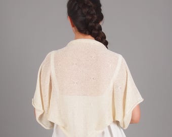 Lightweight Bridal Bolero Shrug – Summer Cotton Blend Cover-Up for Weddings, Brides, Bridesmaids - Sheer Dolman Sleeve Shrug Cardigan