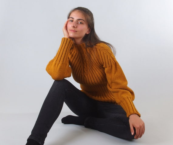 Knitted Pullover Sweaters for Women Long Sleeve Cable Knit Mock