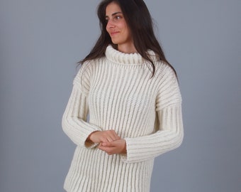 Thick roll neck oversized sweater, Heavy plus size sweater, Alpaca wool jumper, Merino wool pullover sweater, Fall winter sweater