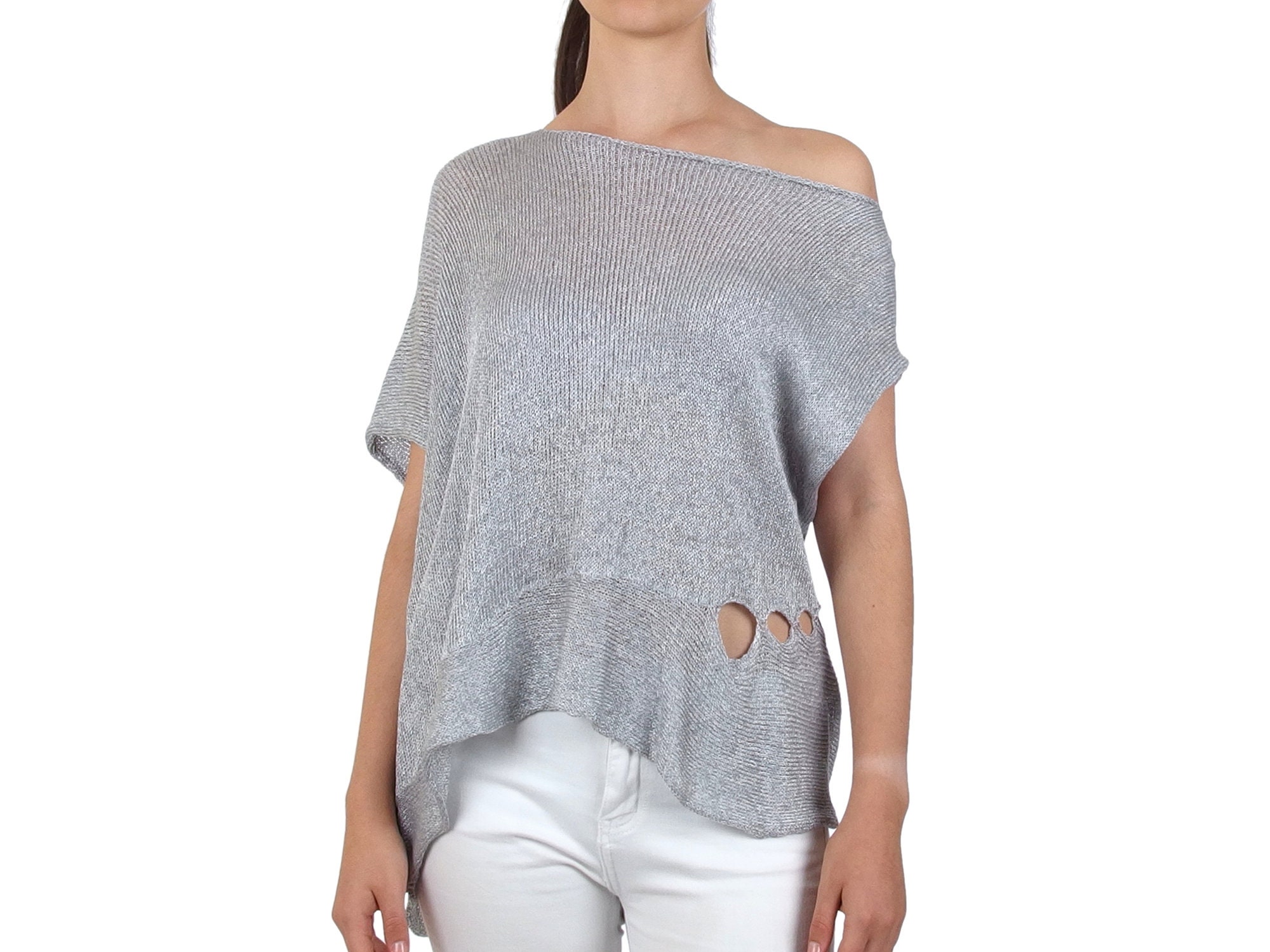 Shoulder Top Grey Eyelet Blouse 