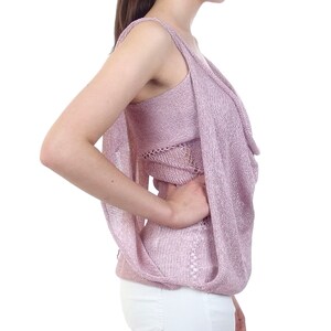 Knee-length tunic, Long pink elegant tunic, Layered tank top, Spaghetti strap tunic, Adjustable width, Summer knitwear image 6