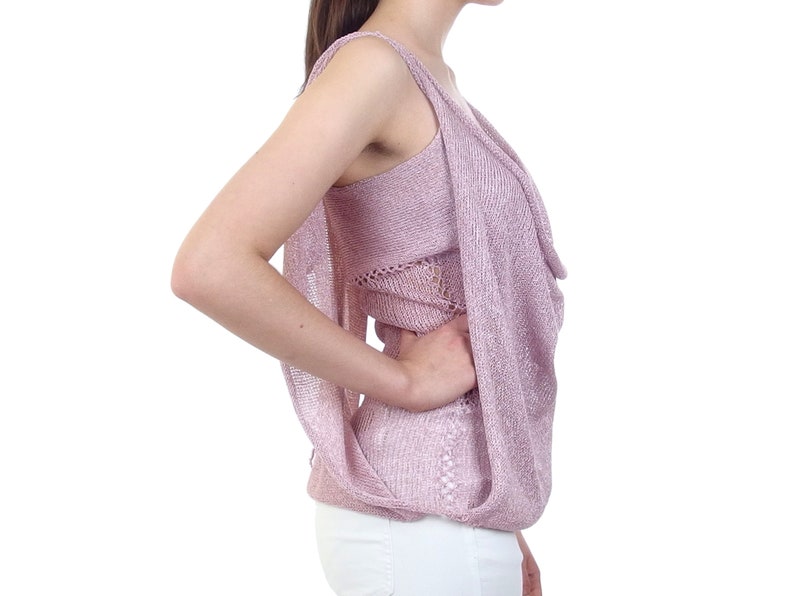 Knee-length tunic, Long pink elegant tunic, Layered tank top, Spaghetti strap tunic, Adjustable width, Summer knitwear image 6