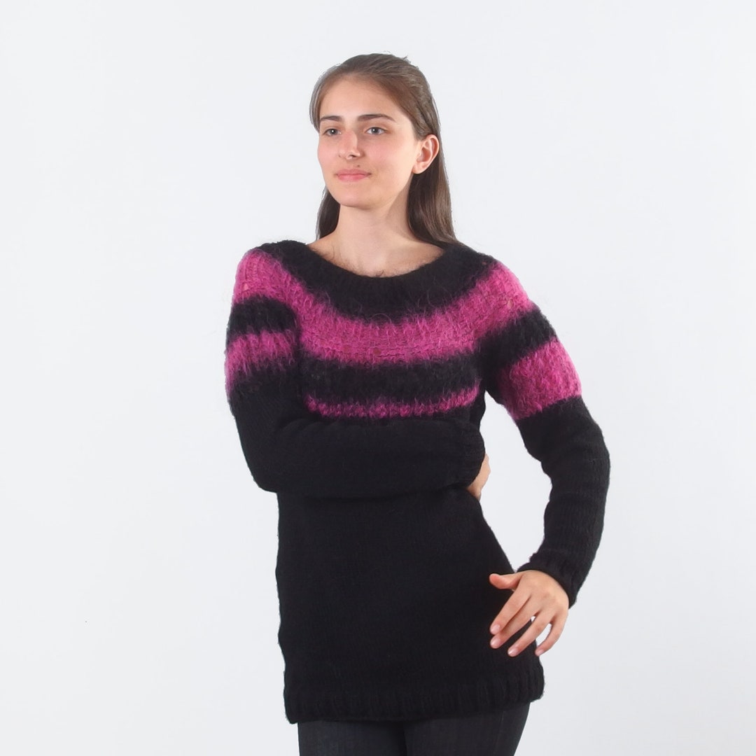 Suéter de invierno de mohair difuso para mujer, jersey de lana 100
