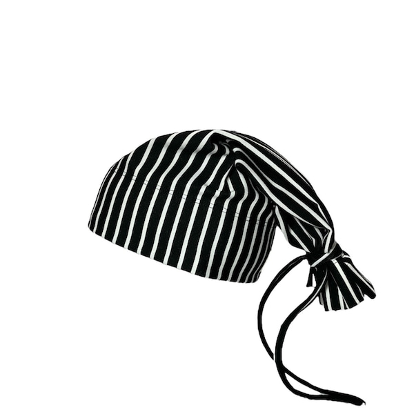 Black/White Vertical Stripes Tie Beanie