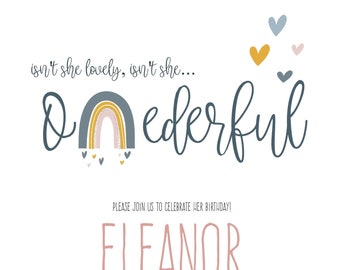 Rainbow Onederful Birthday, Birthday Invitation Template, Corjil Instant Download, Printable