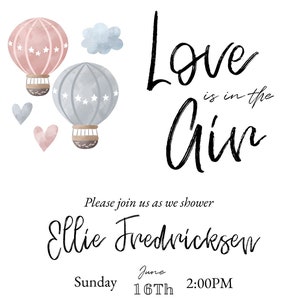 Hot Air Balloon, Love is in the Air, Customizable Bridal Shower Invitation Template, Corjil Instant Download, Printable