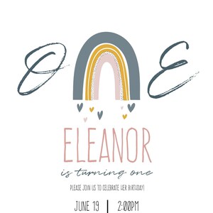 Rainbow One, First Birthday, Birthday Invitation Template, Corjil Instant Download, Printable