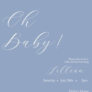 Steel Blue, Oh Baby, Customizable Baby Shower Invitation Template, Corjil Instant Download, Printable