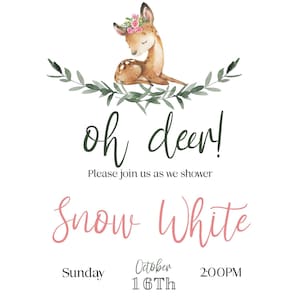 Oh Deer Girl Baby Shower Invitation, Customizable Baby Shower Invitation Template, Corjil Instant Download, Printable