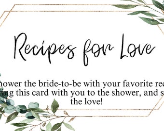 Eucalyptus, Greenery Customizable Bridal Shower Recipe Card Instructions Template, Corjil Instant Download, Printable