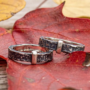 2 unisex rustic wedding bands. Outlander-inspired rings with darkened finishes.