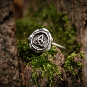 Wax Seal Trinity Knot Ring- Sterling Silver Celtic Band-Stackable-Skolland Jewelry