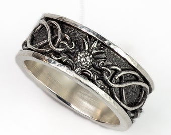 Thistle & Highland Interlace Ring © -Antiqued Celtic Band-9mm Sterling Silver-Outlander-Skolland Jewelry