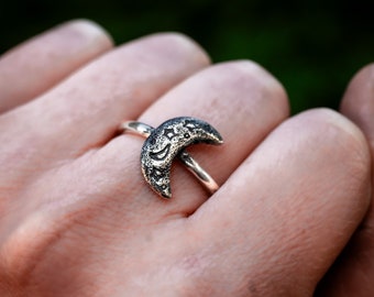 Crescent Moon and Star Stacking Ring- Argentium Sterling Silver