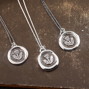 Wax Seal Thistle of Scotland Necklace- Vintage Celtic Styling-Outlander Inspired -Solid Sterling Silver-Skölland Jewelry