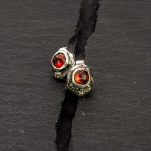 Effero Stud Earrings 935 Sterling Silver Mozambique Garnets & Patina-January Birthstone Earrings-Skolland Jewelry image 3