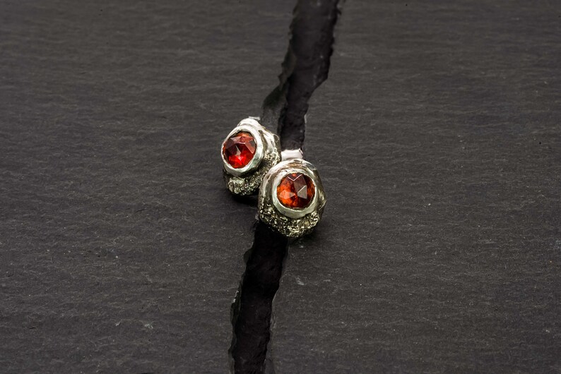 Effero Stud Earrings 935 Sterling Silver Mozambique Garnets & Patina-January Birthstone Earrings-Skolland Jewelry image 3