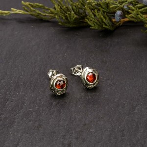 Effero Stud Earrings 935 Sterling Silver Mozambique Garnets & Patina-January Birthstone Earrings-Skolland Jewelry image 2