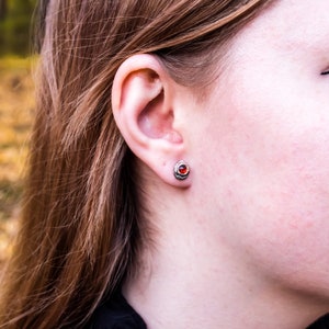 Effero Stud Earrings 935 Sterling Silver Mozambique Garnets & Patina-January Birthstone Earrings-Skolland Jewelry image 8